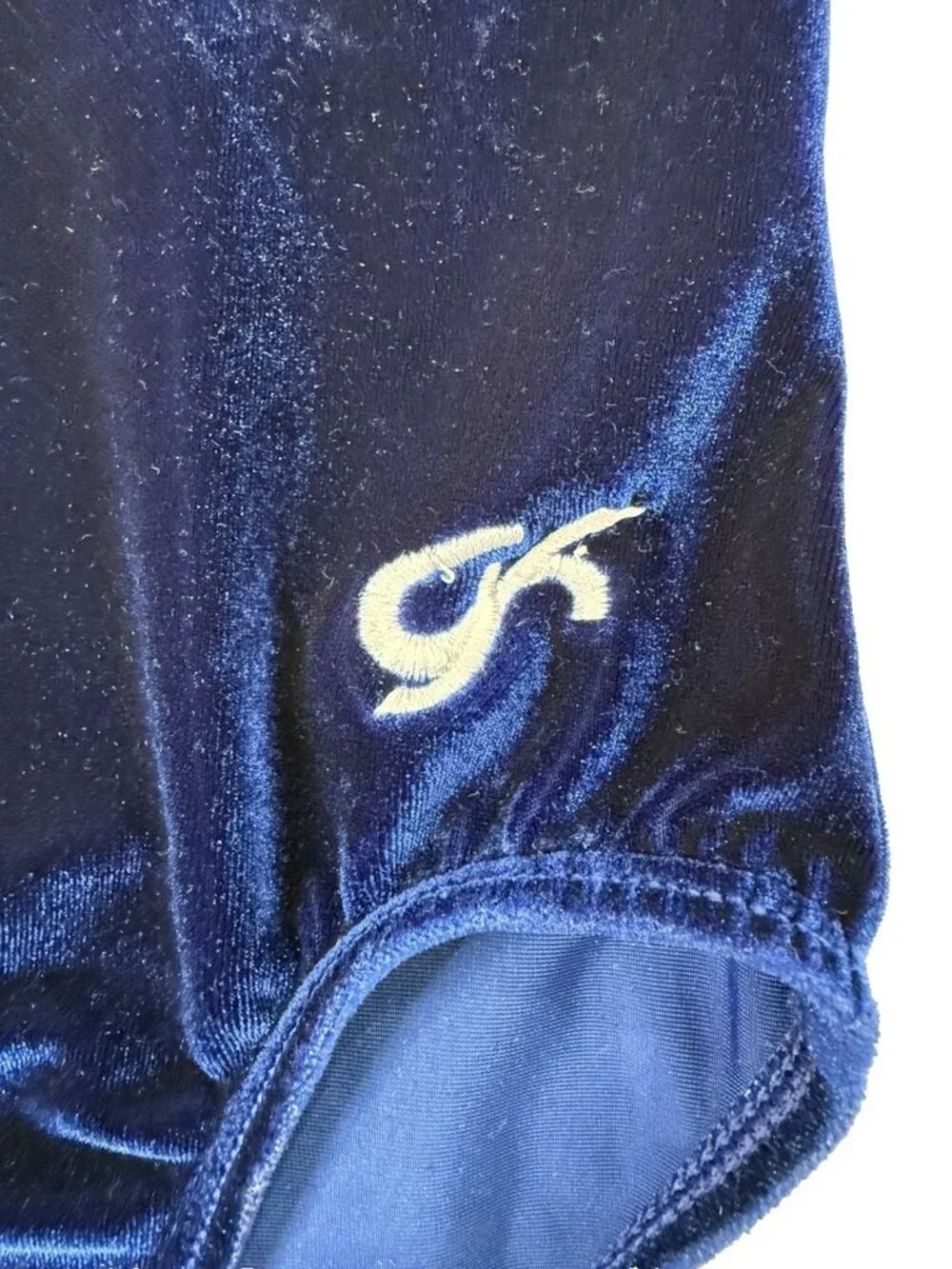 GK Elite Sportswear Velour Silver Sparkle Leotard Youth size Medium Blue